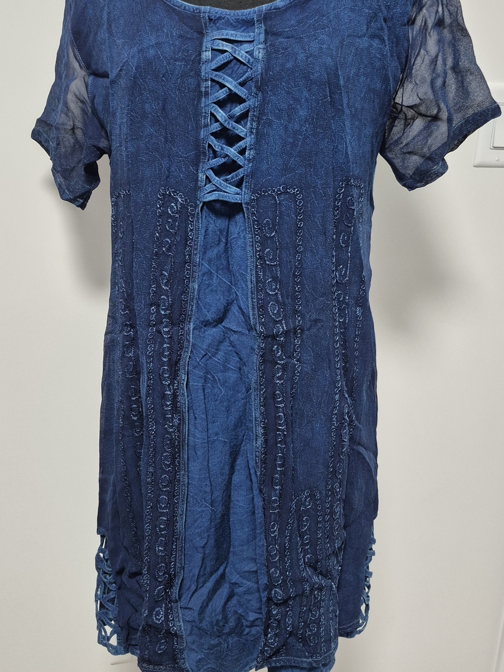 Lace-Up Indigo Blue Tunic Dress